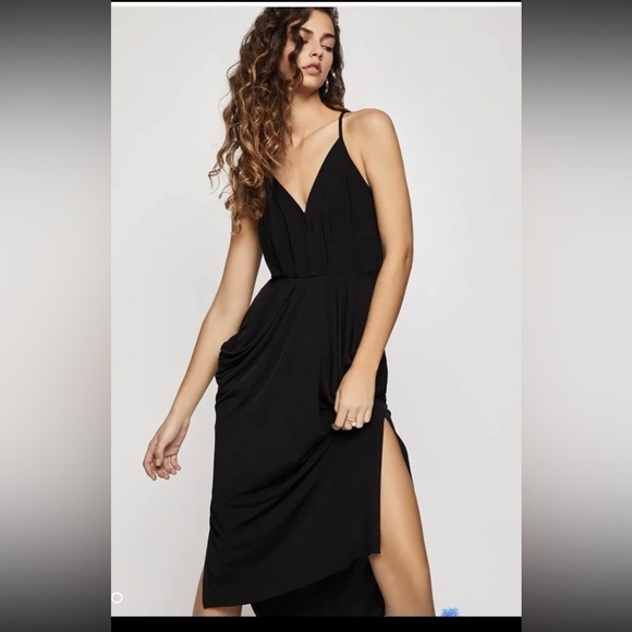 BCBG Velvet Faux-Wrap Side Slit Midi Dress Size S 🟨 - Picture 2 of 9